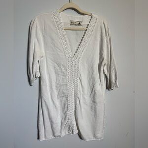 Seaspice Cotton Tunic Top Boho Coastal Beach Cover Up Crochet Trim Cottagecore S